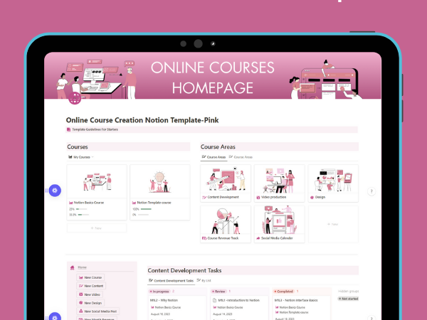 online course creation template in pink