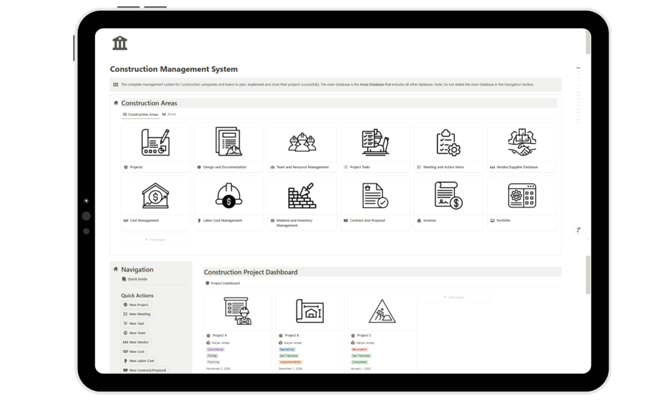 Construction Notion Database Examples How to create a construction template in Notion ? - CreateDigitalTools