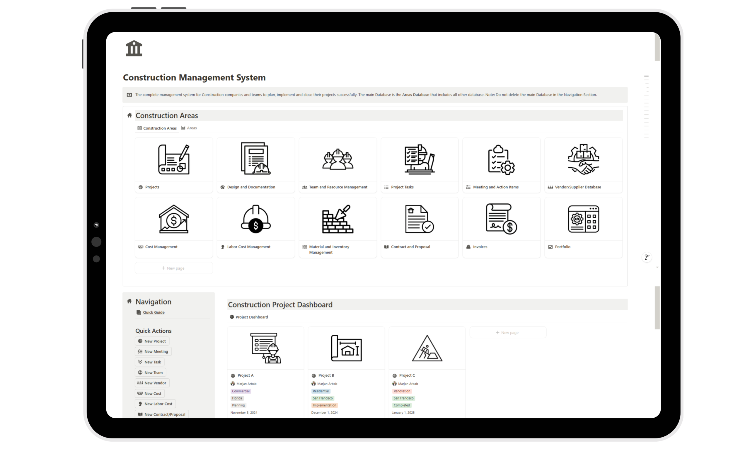 construction management system for notion