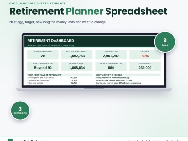 Retirement Planner Spreadsheet (Excel + Google Sheets)