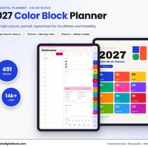 2027 color block digital planner for GoodNotes and iPad, portrait