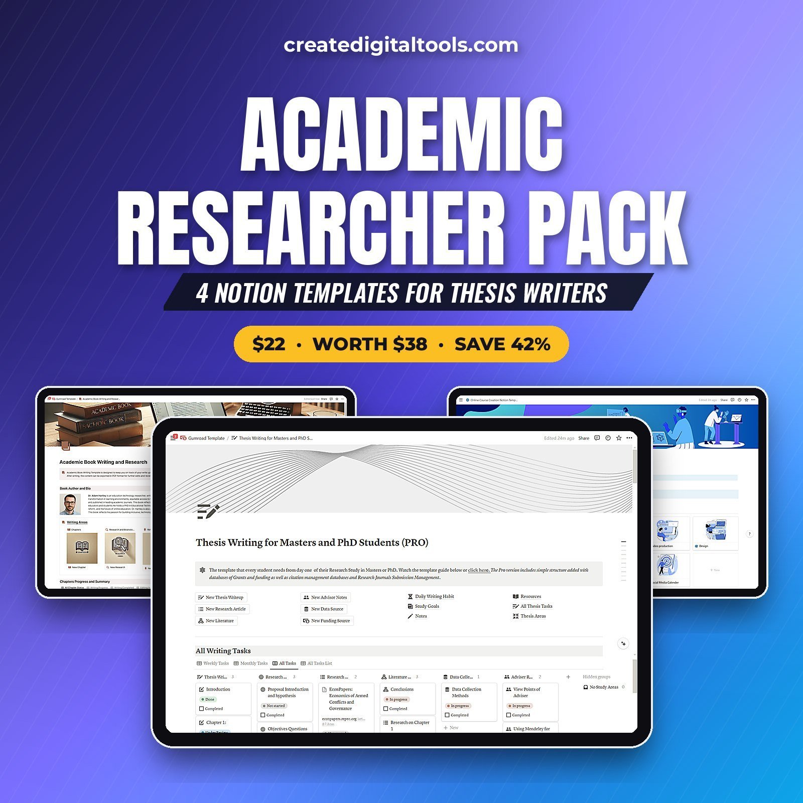 Academic Researcher Pack: 4 Notion templates for thesis writers