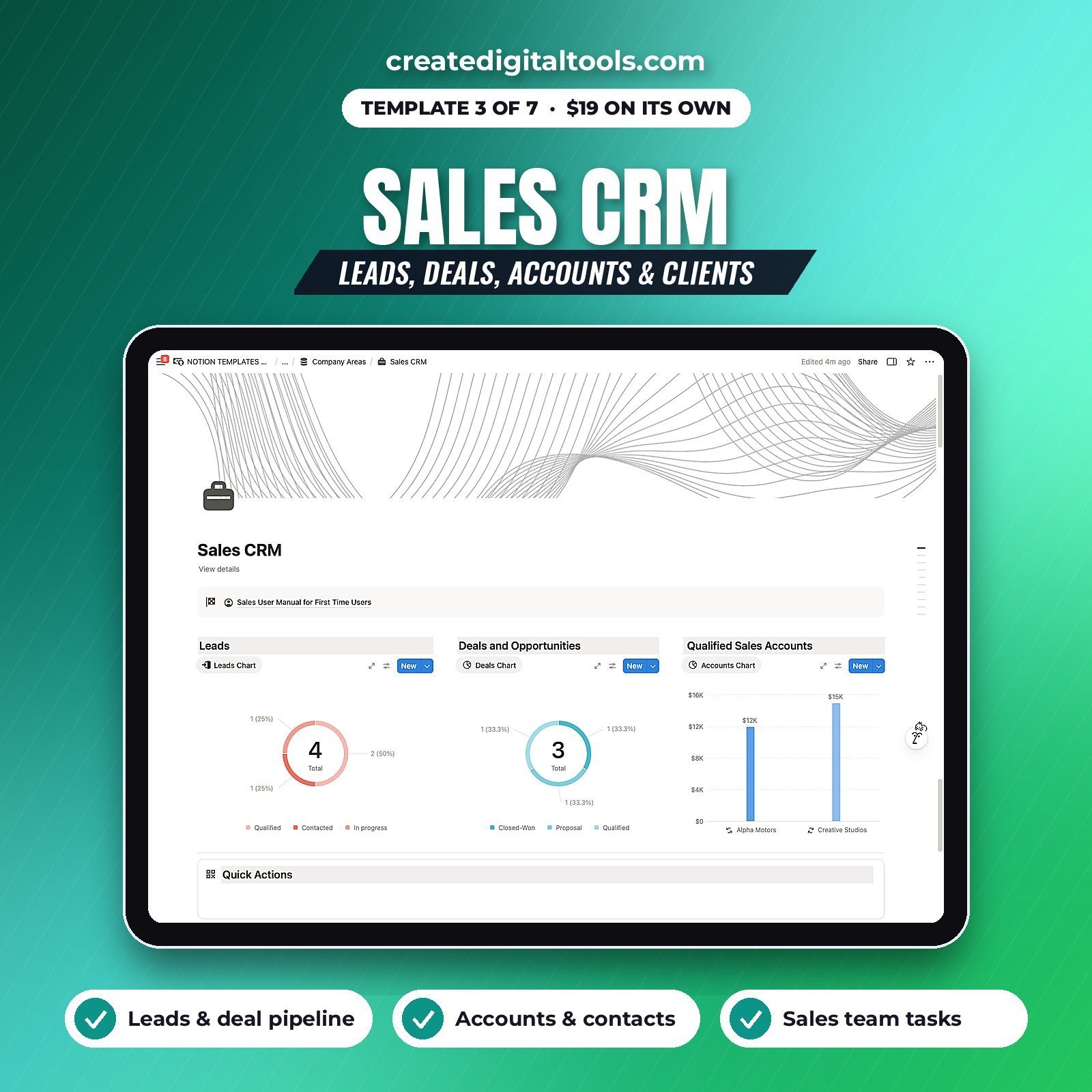 Sales CRM Notion template for small business leads and deals