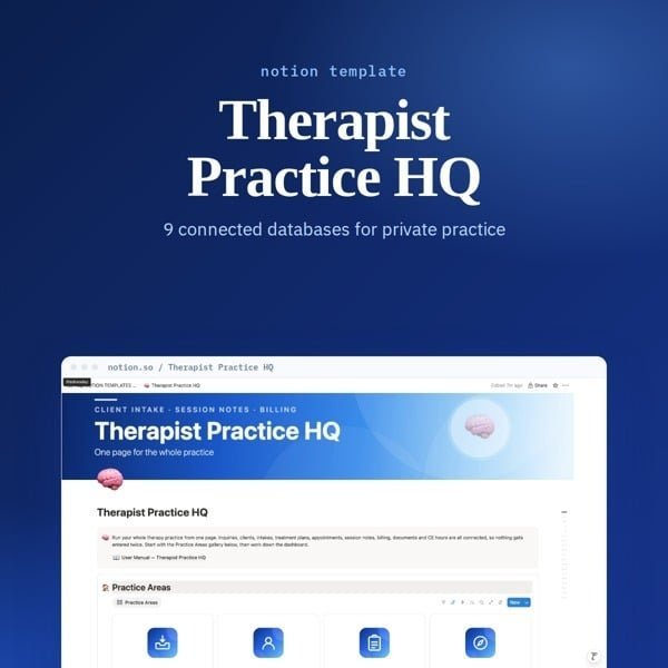 Therapist Practice HQ Notion template for private practice