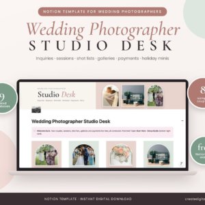 Wedding Photographer Studio Desk Notion template dashboard