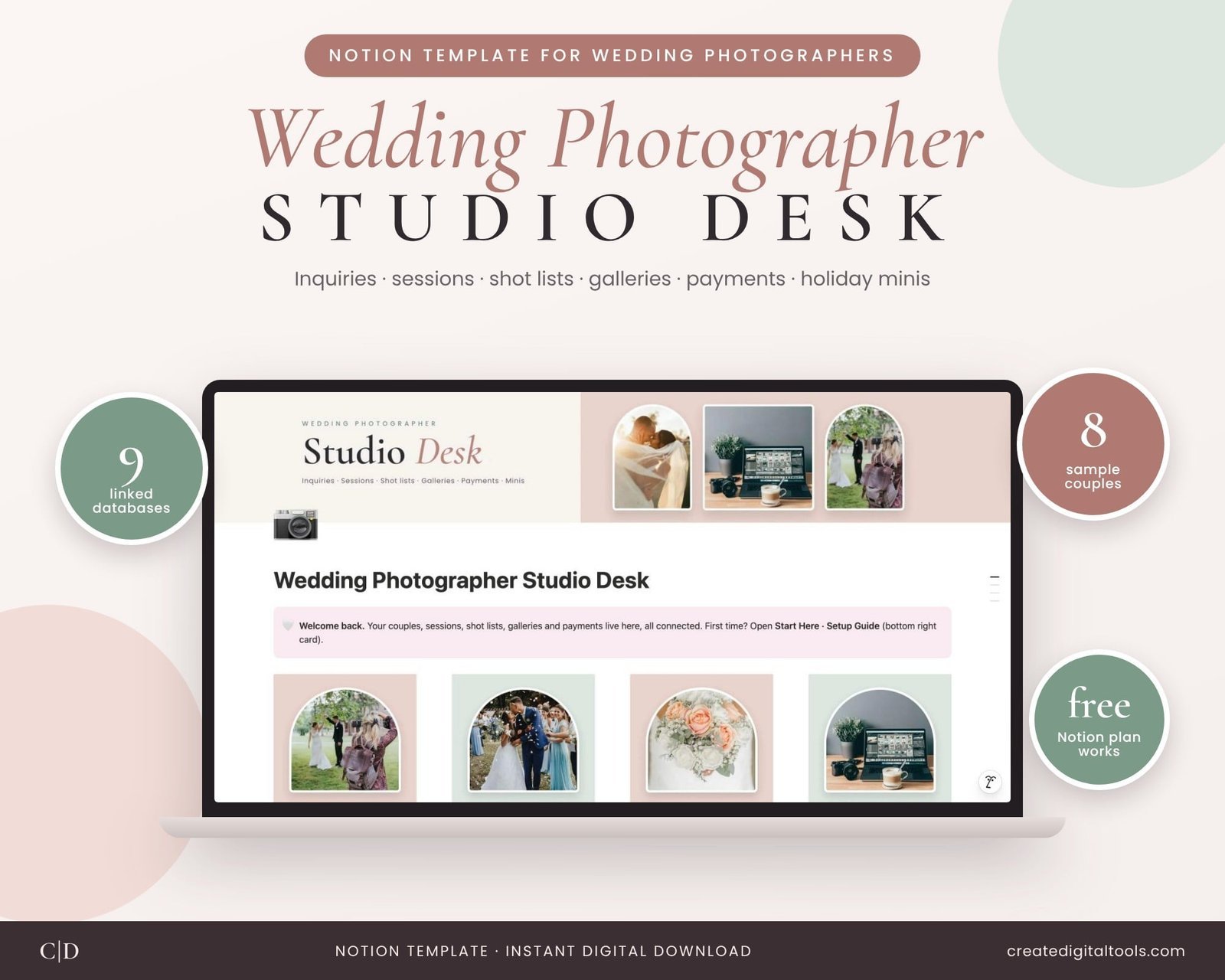Wedding Photographer Studio Desk Notion template dashboard
