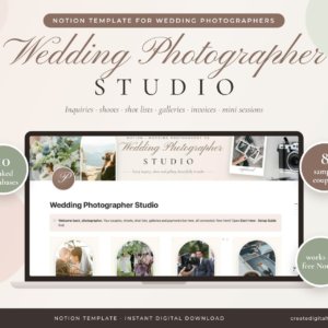 Wedding Photographer Studio Notion template dashboard