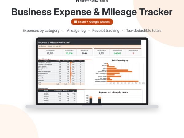 Business Expense & Mileage Tracker spreadsheet cover