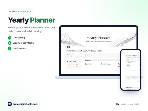 Yearly Planner with Goals, Tasks and Habits preview