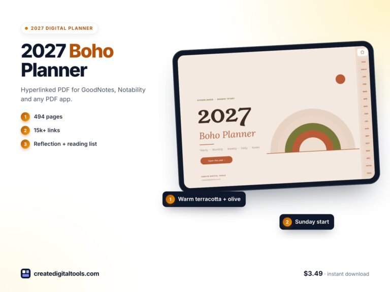 Boho Digital Planner 2027 for a Slower, Reflective Year