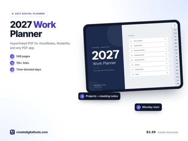 2027 Professional Work Planner, Navy (GoodNotes & Notability) preview