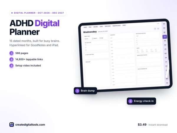 ADHD Digital Planner 2026-2027 (GoodNotes & iPad, Hyperlinked) preview