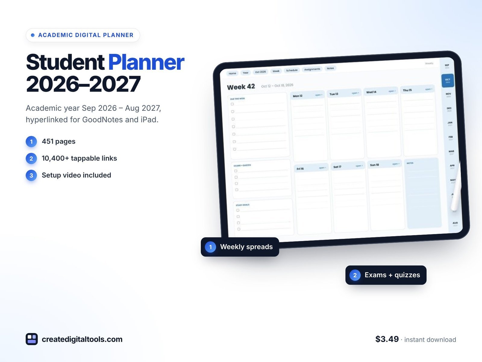 Student digital planner 2026-2027 academic planner for GoodNotes