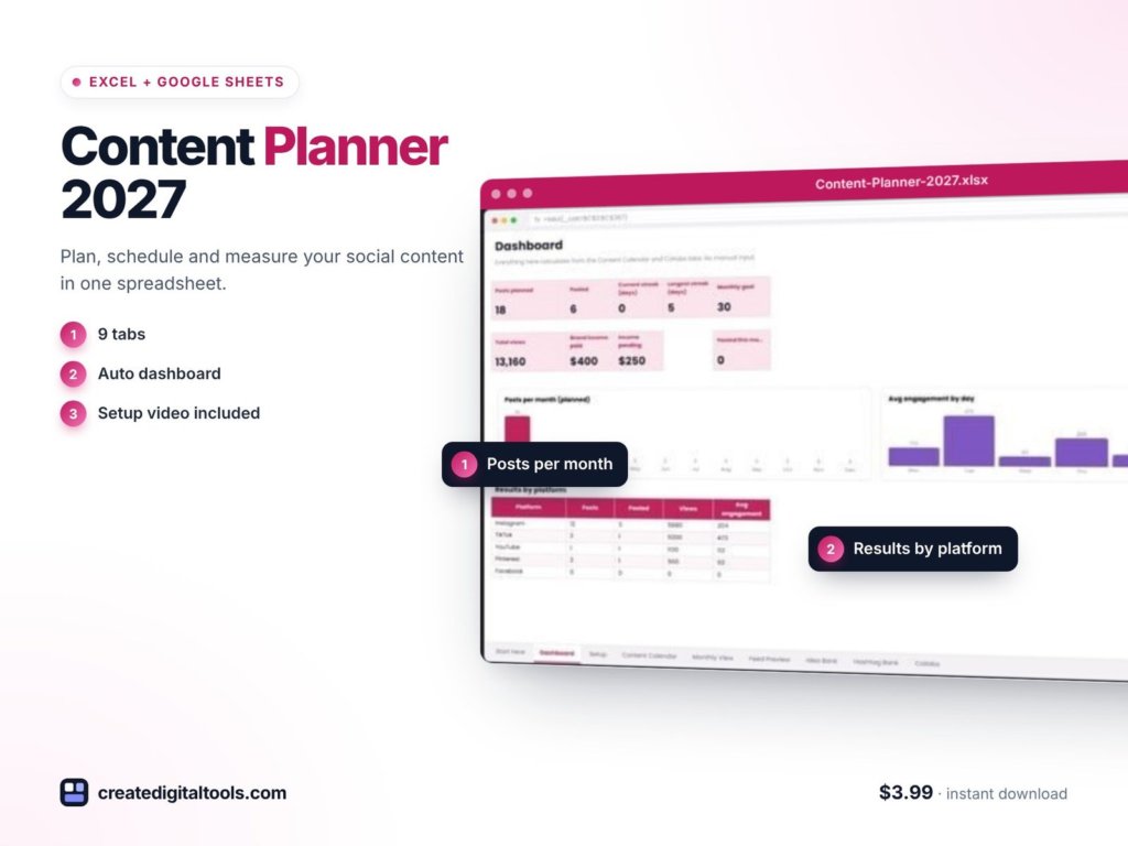 Content Calendar Google Sheets Template for 2027