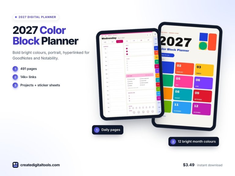 Portrait Digital Planner 2027 in Bold, Bright Colours