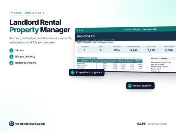 Landlord Rental Property Manager (Excel + Google Sheets) preview
