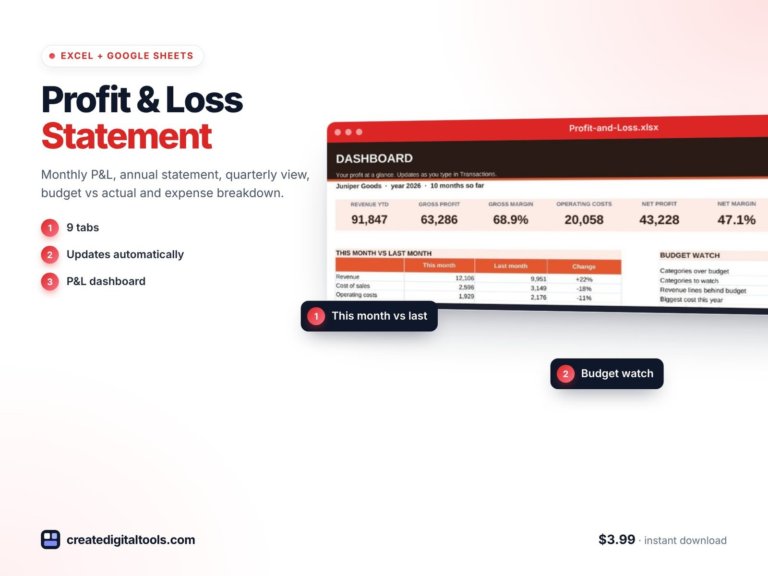 Profit and Loss Statement Template for Excel & Sheets