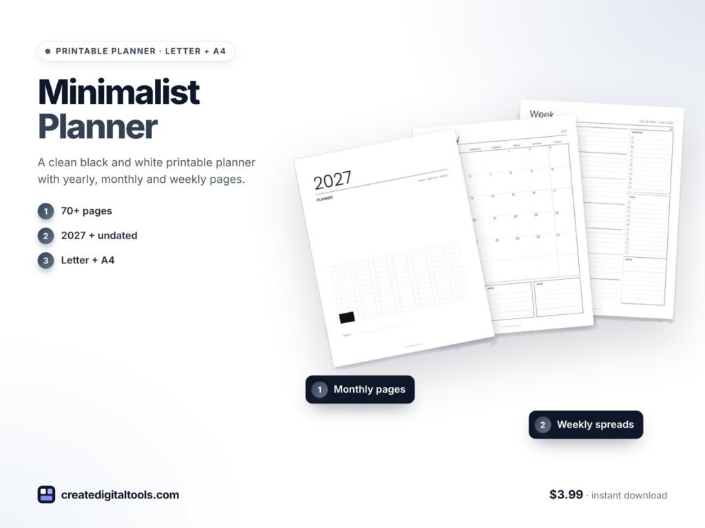 Minimalist Printable Planner: Low-Ink Time Blocking