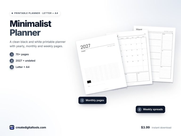 Minimalist Printable Planner: Low-Ink Time Blocking