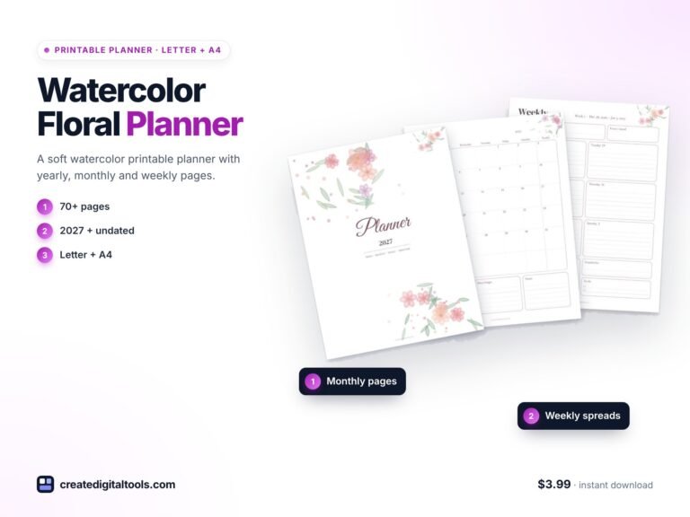 Floral Printable Planner 2027 with Gratitude Journal