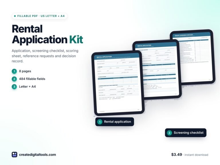Fillable Rental Application PDF Kit for Landlords