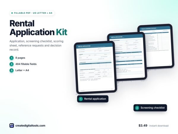 Rental Application Kit (Fillable PDF, Letter + A4) preview