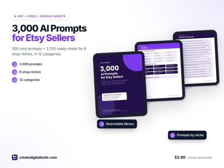 AI Prompts for Etsy Sellers: 3,000 Prompts by Niche