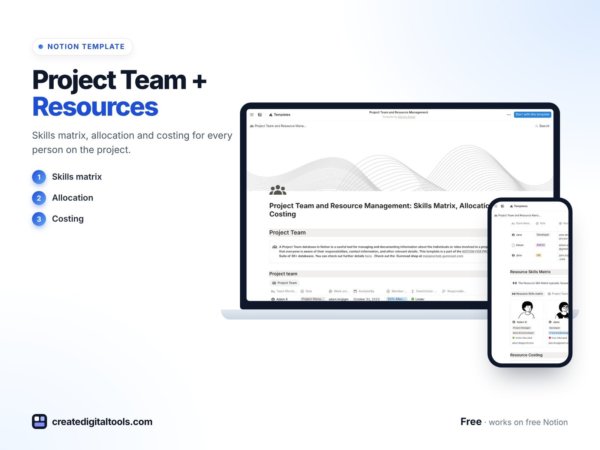 Project Team & Resource Management Notion Template: Skills Matrix, Allocation, Costing preview