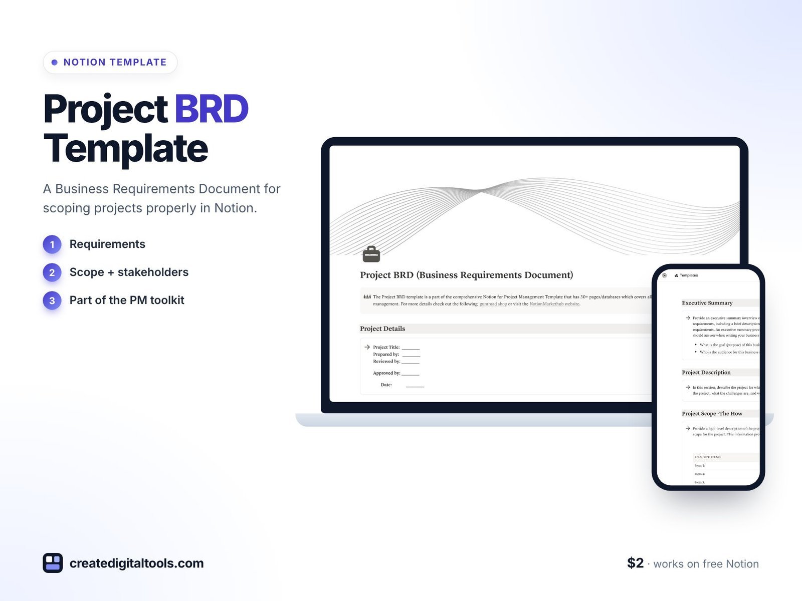 Business requirements document template for Notion project BRD