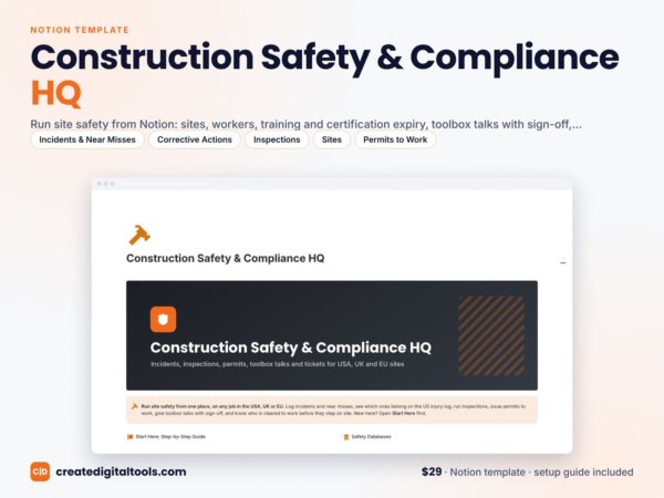 Construction Safety & Compliance HQ Notion template