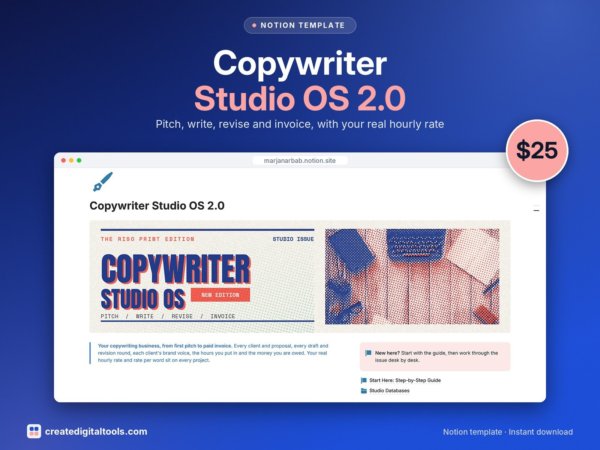 Copywriter Studio OS 2.0 Notion template: Hero