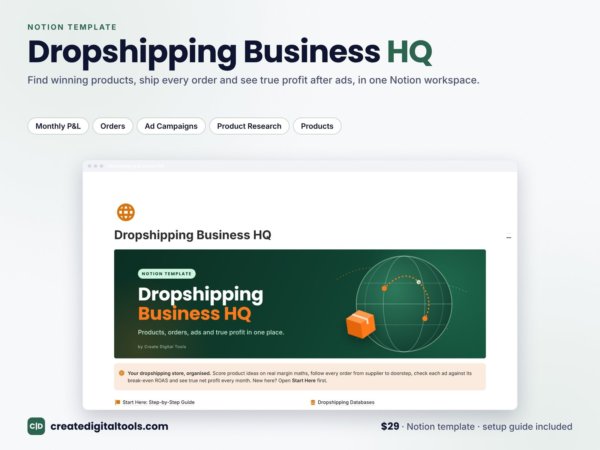 Dropshipping Business HQ Notion template