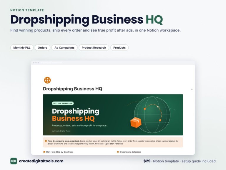 Notion Template for Dropshipping: Product Research, Orders, Ads and True Profit