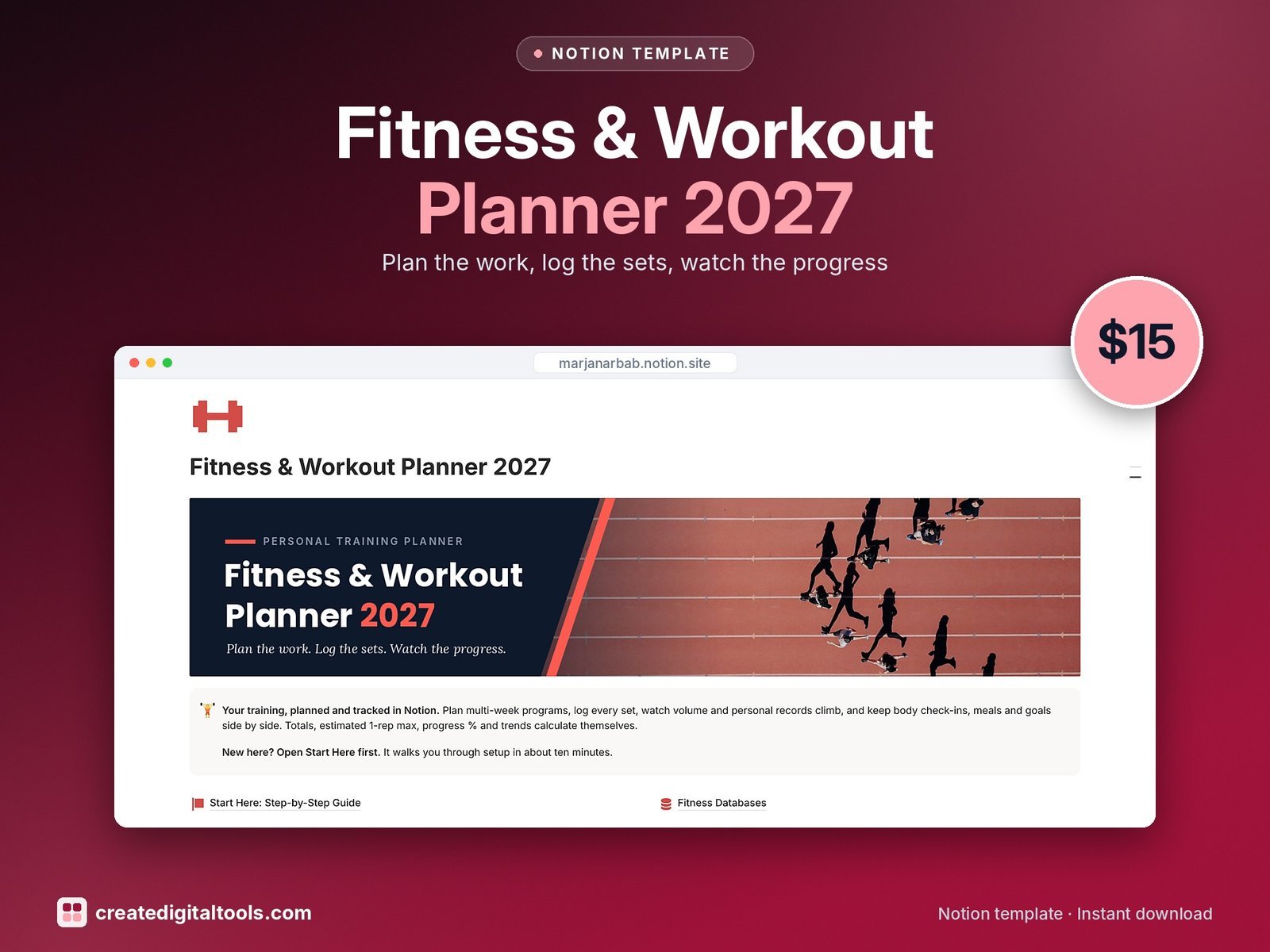 Fitness & Workout Planner 2027 Notion template: Hero