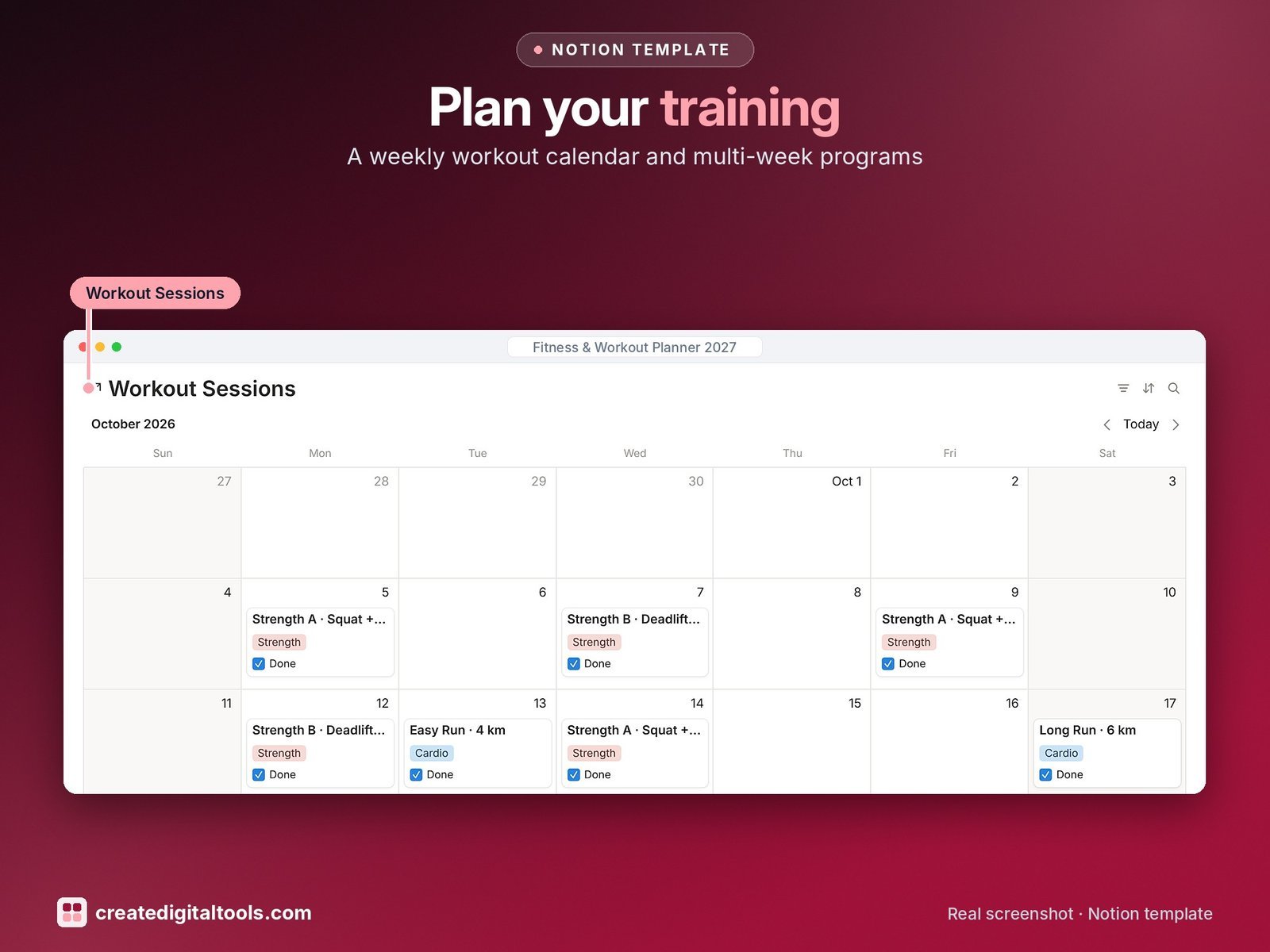 Fitness & Workout Planner 2027 Notion template: Plan your training