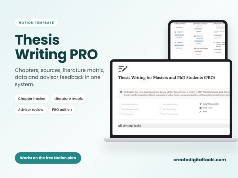 Thesis Writing Notion Template for Masters and PhD