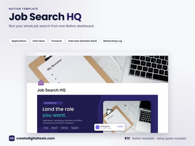 Notion Job Search Tracker Template: Applications, Interviews, Networking and Offers