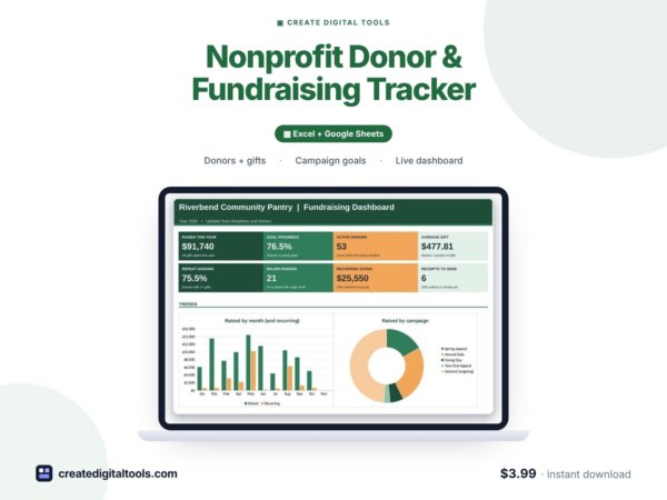 Nonprofit Donor & Fundraising Tracker (Excel + Google Sheets)