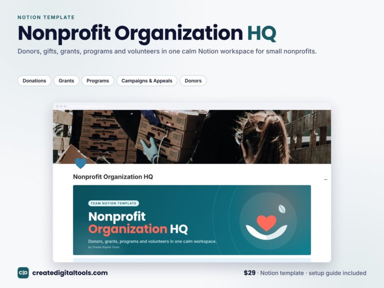Notion Template for Nonprofits: Donors, Grants, Programs and Volunteers