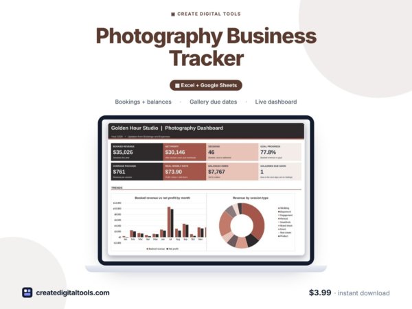 Photography Business Tracker (Excel + Google Sheets)