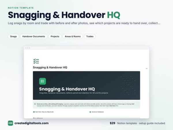 Snagging & Handover HQ Notion template