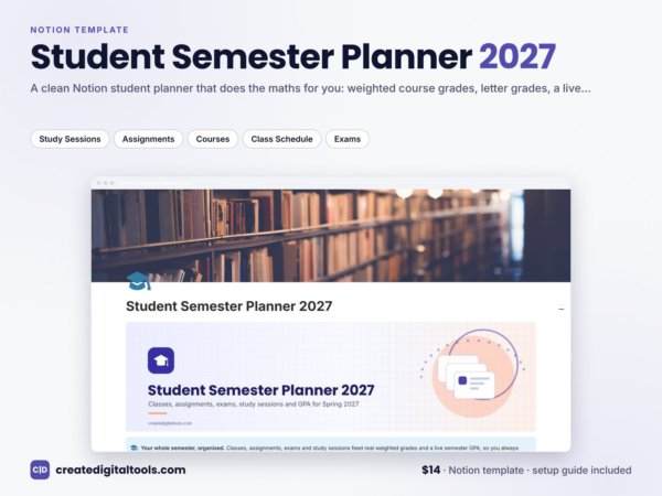 Student Semester Planner 2027 Notion template