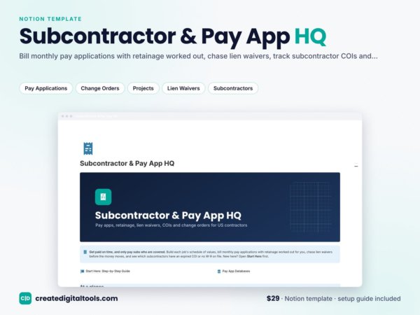 Subcontractor & Pay App HQ Notion template