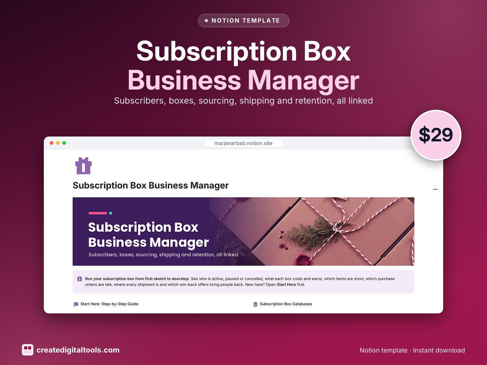 Subscription Box Business Manager Notion template: Hero