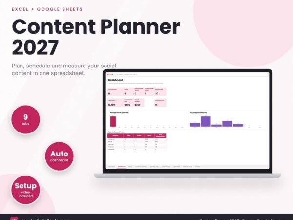 Content calendar Google Sheets and Excel content planner 2027