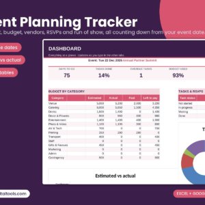 Event Planning Tracker spreadsheet for Excel and Google Sheets
