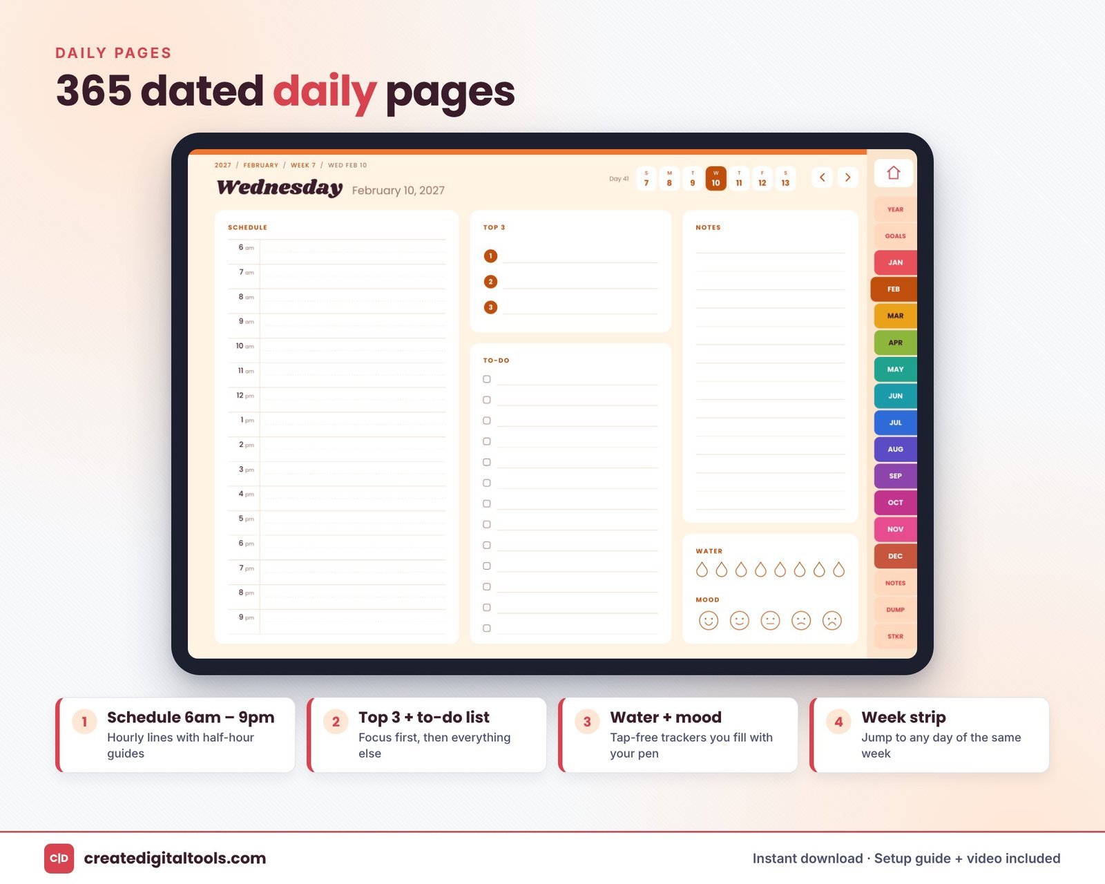 Retro 2027 digital planner pages in groovy sunset colours