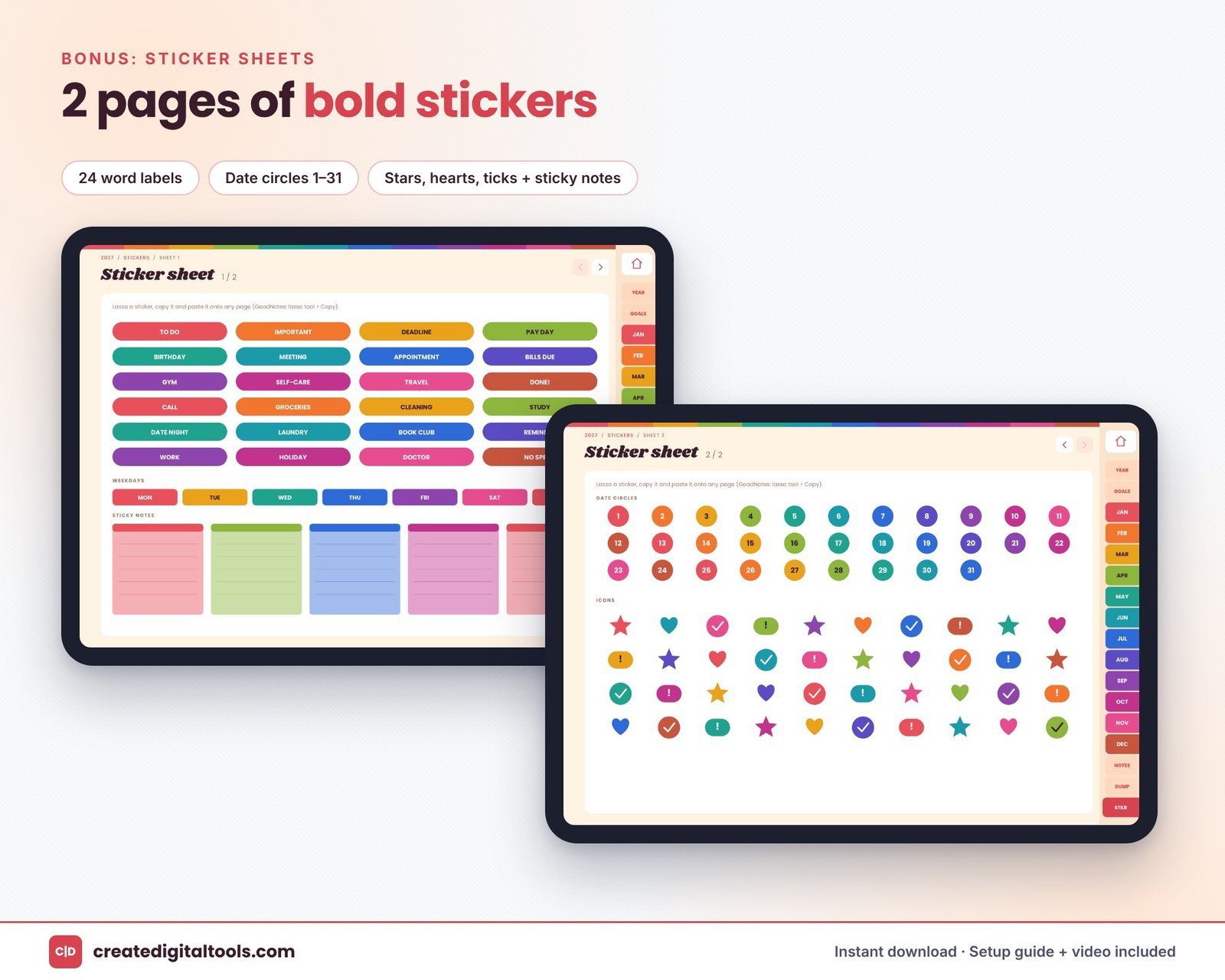Groovy Sunset retro digital planner daily and sticker pages