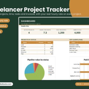 Freelancer Project Tracker spreadsheet for Excel and Google Sheets