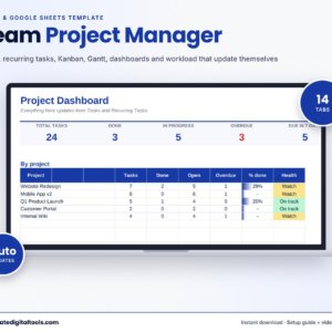 Team Project Manager Spreadsheet (Excel & Google Sheets)